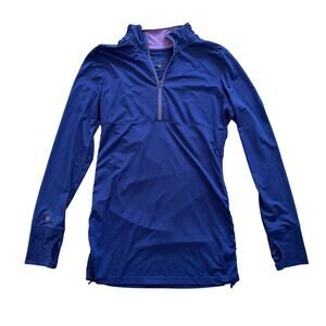 Athleta Hot Shot 1/2 Zip Ruched Active Top Blue Purple Medium Running Workout